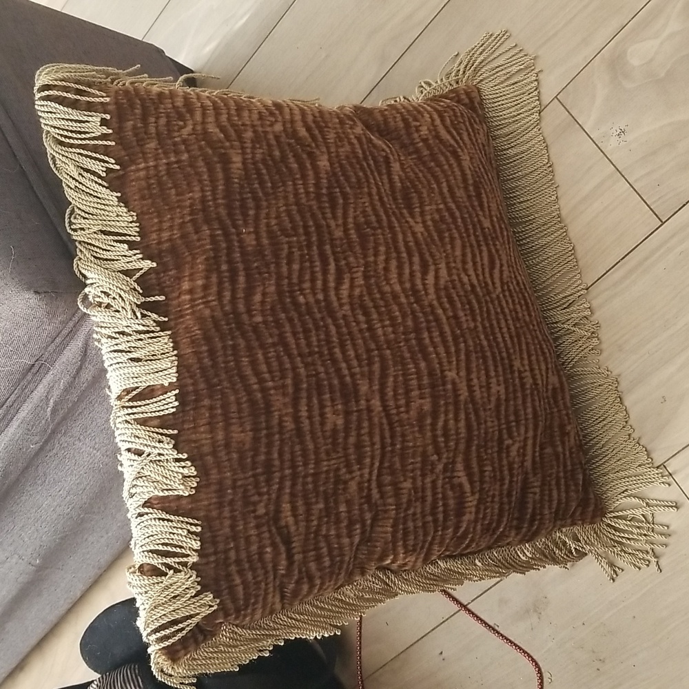 Golden Brown Fringed Accent Throw Pillow